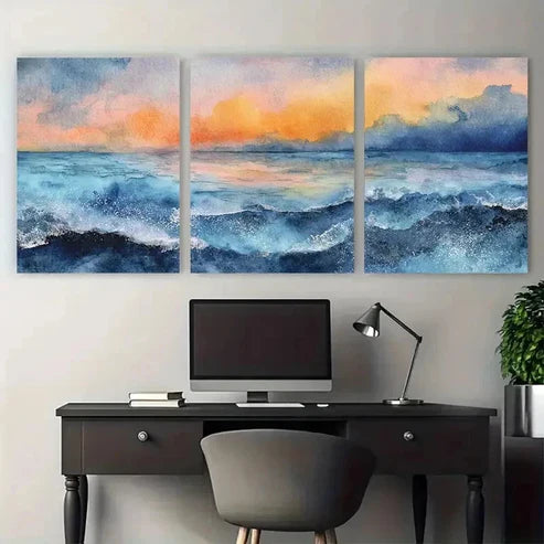 3pcs Abstract Watercolor Landscape Wall Art Set Canvas Unframed - High Quality Print 100% Australian Made Wall Canvas - Bella Home Decor