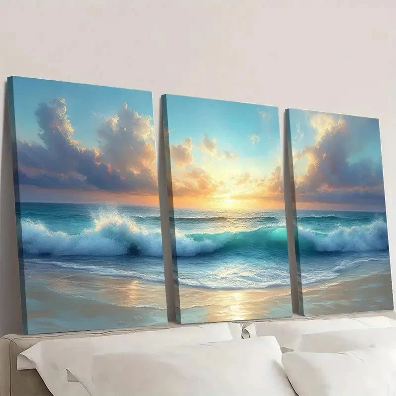 3pcs Windswept Beach at Days End MN Wall Art Set Canvas Framed 40x60cm - High Quality Print 100% Australian Made Wall Canvas Ready to Hang