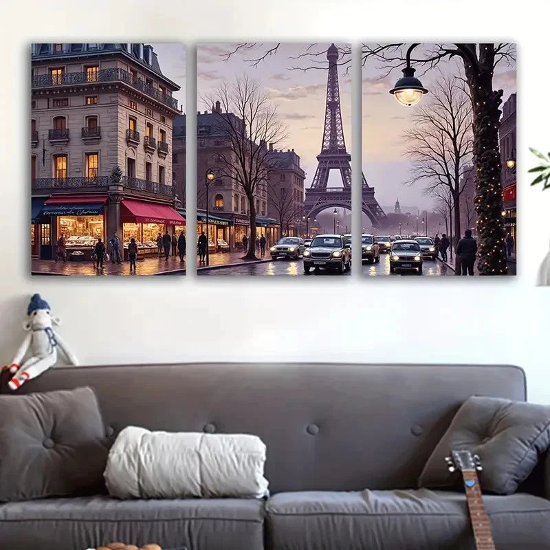 3pcs Eiffel Tower City View Wall Art Set Canvas Framed 60x90cm - High Quality Print 100% Australian Made Wall Canvas Ready to Hang - Bella Home Decor