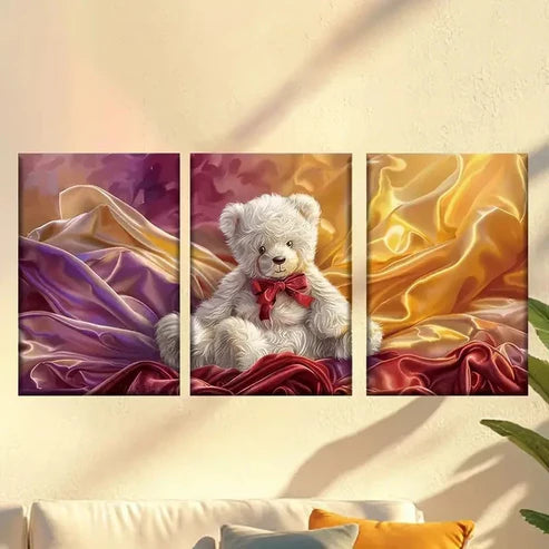 3pcs Colorful abstract teddy bear Wall Art Set Canvas Unframed - High Quality Print 100% Australian Made Wall Canvas - Bella Home Decor