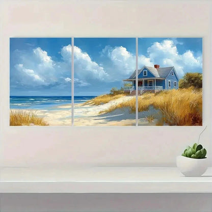 3pcs Beach House Watercolor Seaside Scene Metal Print Ready to Hang Art - Bella Home Decor