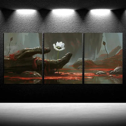 3pcs Flowers on The Palm of The Hand Metal Print Ready to Hang Art