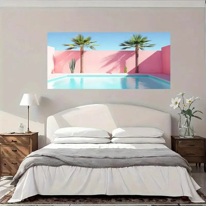 Swim Pool Palm Tree Wall Art Canvas Office Home Room Framed 120x60cm