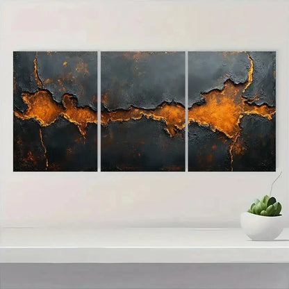 3pcs Minimalist Brown and Black Textured Metal Print Ready to Hang Art - Bella Home Decor