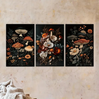 3pcs a bunch of flowers and mushrooms Wall Art Set Canvas Framed 60x90cm - High Quality Print 100% Australian Made Wall Canvas Ready to Hang - Bella Home Decor