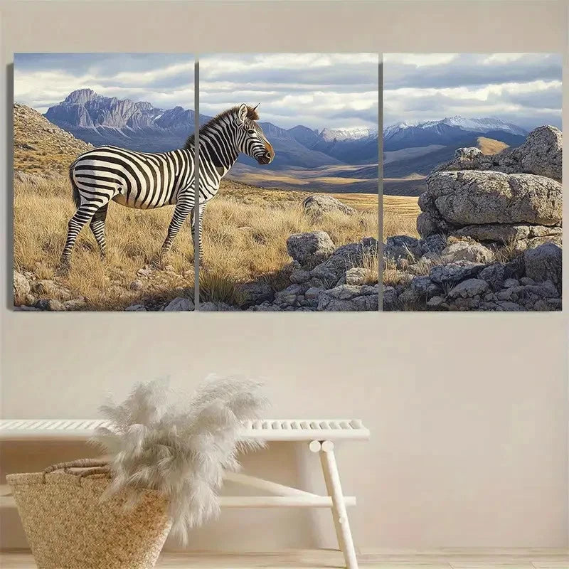 3pcs Mountain Zebra Wall Art Set Canvas Framed 40x60cm - High Quality Print 100% Australian Made Wall Canvas Ready to Hang