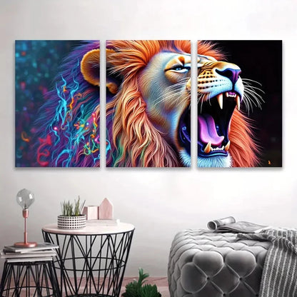 3pcs Roaring Lion Artwork Wall Art Set Canvas Framed 50x70cm - High Quality Print 100% Australian Made Wall Canvas Ready to Hang