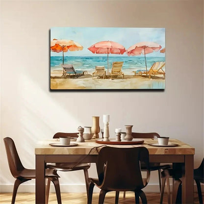 Sunshade Facing The Sea Beach Wall Art Canvas Office Home Room Framed 120x60cm
