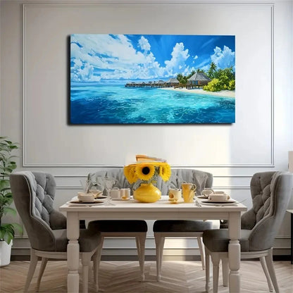 Vibrant Beach Scene Wall Art Canvas Office Home Room Framed 120x60cm