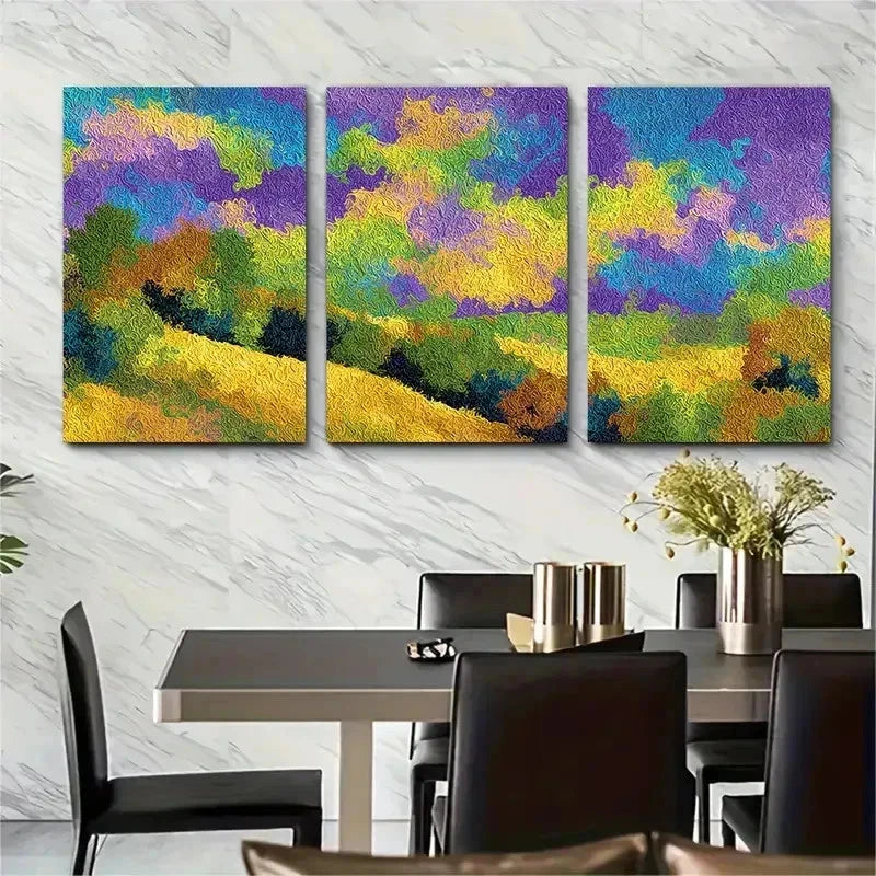 3pcs Vibrant Abstract Landscape Perfect Wall Art Set Canvas Framed 50x70cm - High Quality Print 100% Australian Made Wall Canvas Ready to Hang
