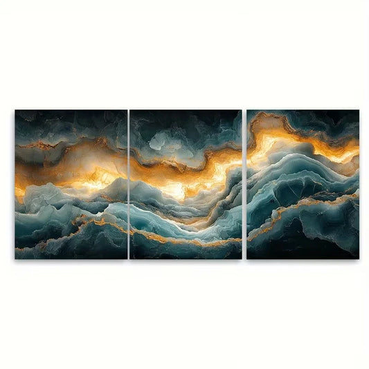 3pcs Ethereal Marble Caves Patagonia Chile Wall Art Set Canvas Framed 40x60cm - High Quality Print 100% Australian Made Wall Canvas Ready to Hang