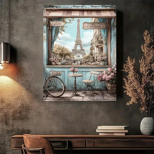 Beautiful Parisian Charm Cafe Scene Painting 40x60cm Metal Print Ready to Hang
