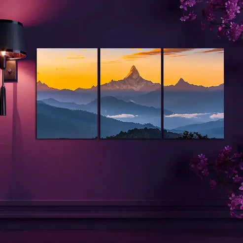 3pcs Annapurna Range Himalayas Silhouette  Art Canvas Unframed - High Quality Print 100% Australian Made Wall Canvas - Bella Home Decor