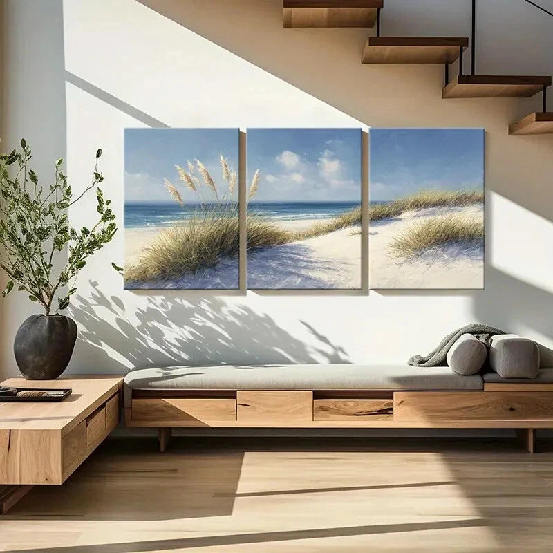 3pcs Beach Landscape Coastal Art Sand Dunes Metal Print Ready to Hang Art - Bella Home Decor