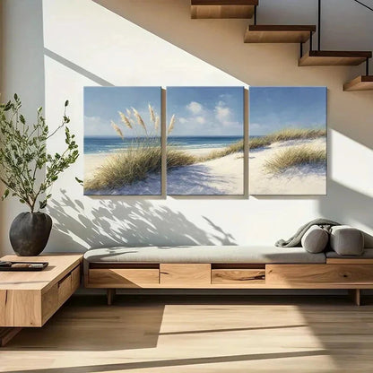 3pcs Beach Landscape Coastal Art Sand Dunes Metal Print Ready to Hang Art - Bella Home Decor