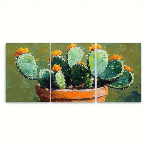 3pcs Garden Cacti in a Pot Mexican Illustration Wall Art Canvas Unframed - High Quality Print 100% Australian Made Wall Canvas - Bella Home Decor