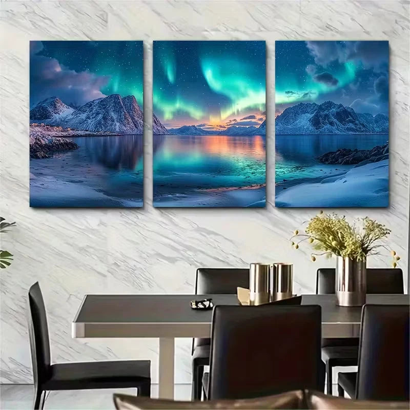 3pcs Northern Lights Over Lofoten Islands Metal Print Ready to Hang Art