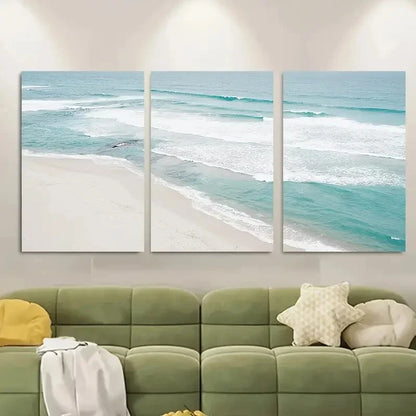 3pcs Aerial Beach Ocean Waves Metal Print Ready to Hang Art - Bella Home Decor