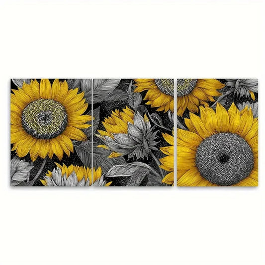 3pcs Sunflower At Sunrise Minimal Floral Wall Art Set Canvas Framed 40x60cm - High Quality Print 100% Australian Made Wall Canvas Ready to Hang