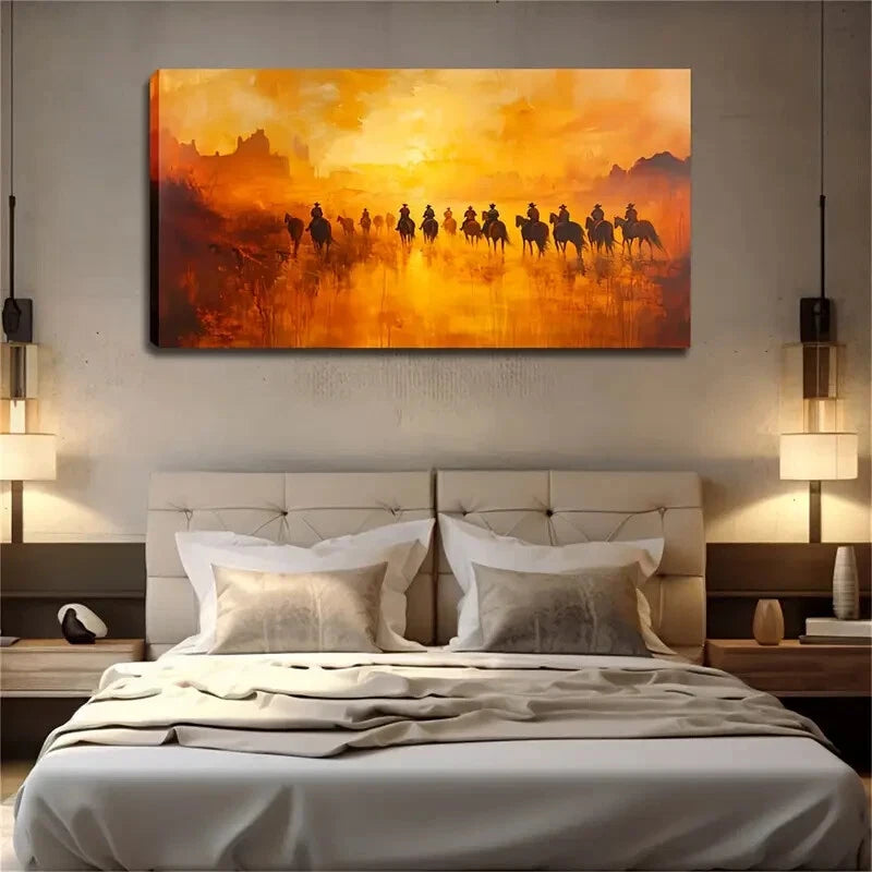 Men Running On The Land Under Wall Art Canvas Office Home Room Framed 120x60cm - Bella Home Decor