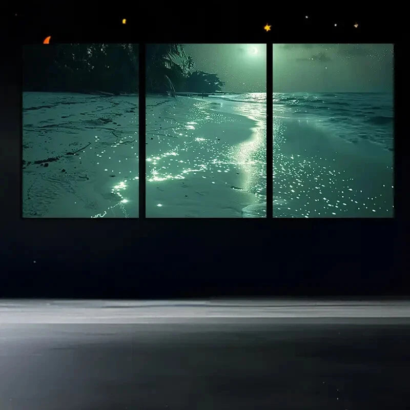 3pcs Glowing Beach Moonlit Scene Metal Print Ready to Hang Art - Bella Home Decor