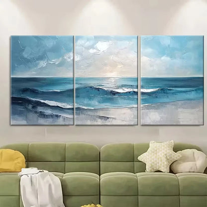 3pcs Abstract Oil Painting Blue Painting Metal Print Ready to Hang Art - Bella Home Decor