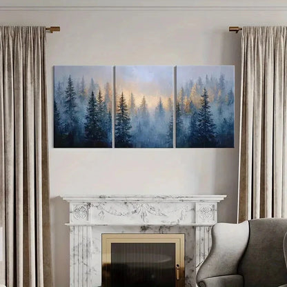 3pcs Forest Landscape Winter Scene Snowy Trees Metal Print Ready to Hang Art - Bella Home Decor
