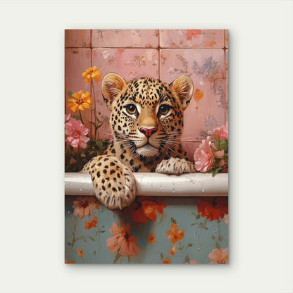 Leopard in Bathtub Metal Print Ready to Hang