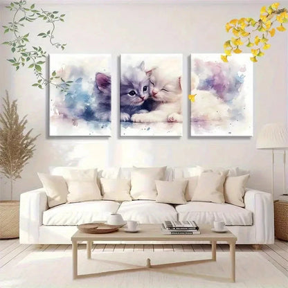 3pcs Cute Hug Kitten Watercolor Wall Art Metal Print Ready to Hang Art - Bella Home Decor