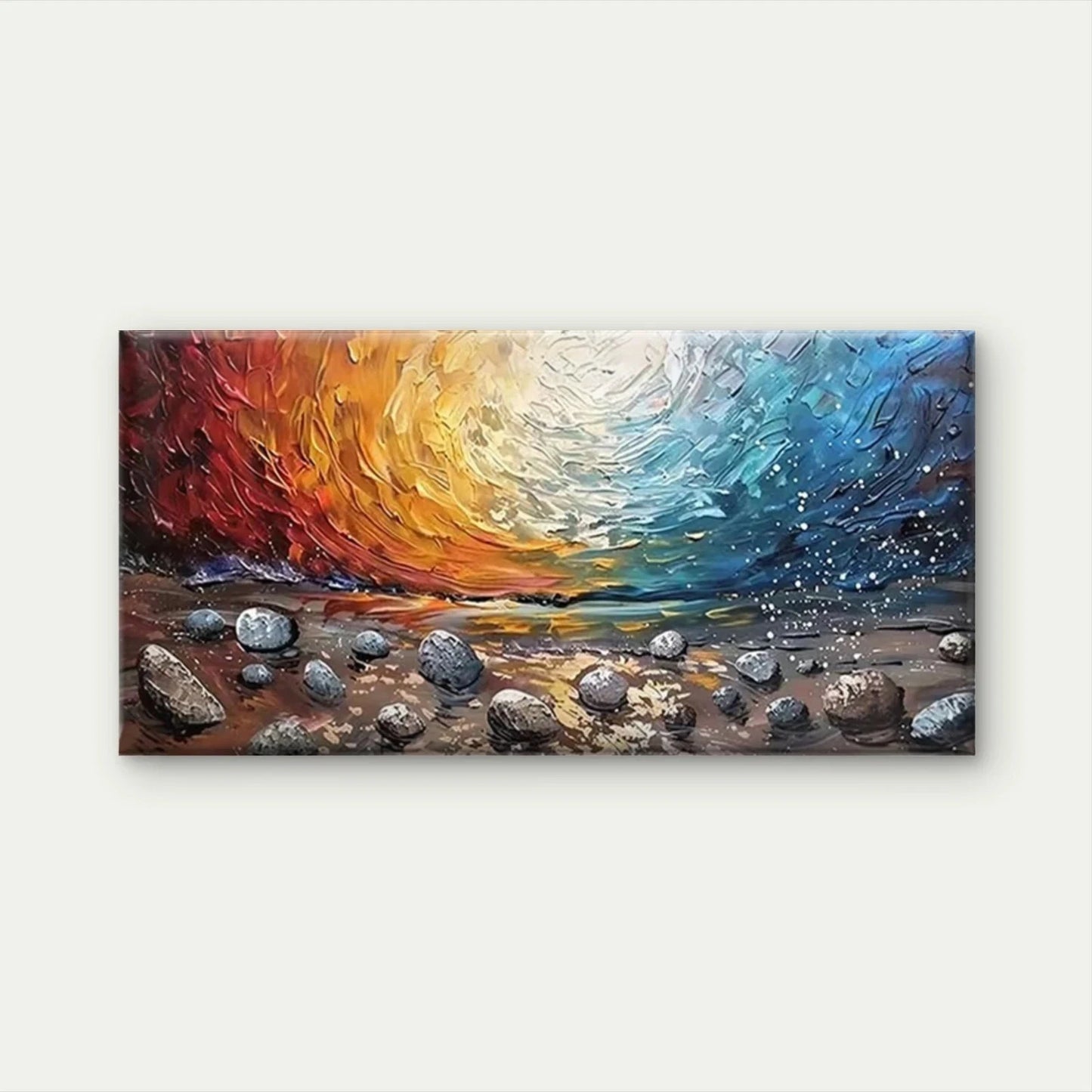 Abstract Ocean Wave & Stones Wall Art Canvas Office Home Room Framed 120x60cm