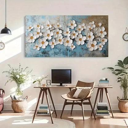 Elegant White Petals & Golden Wall Art Canvas Office Home Room Framed 120x60cm - Bella Home Decor