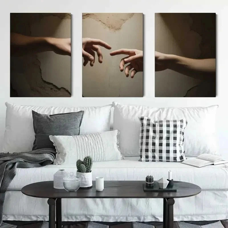 3pcs Hands Creation, Classic Style   Wall Art Set Canvas Framed 60x90cm - High Quality Print 100% Australian Made Wall Canvas Ready to Hang