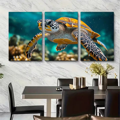 3pcs Turtle Painting Metal Print Ready to Hang Art