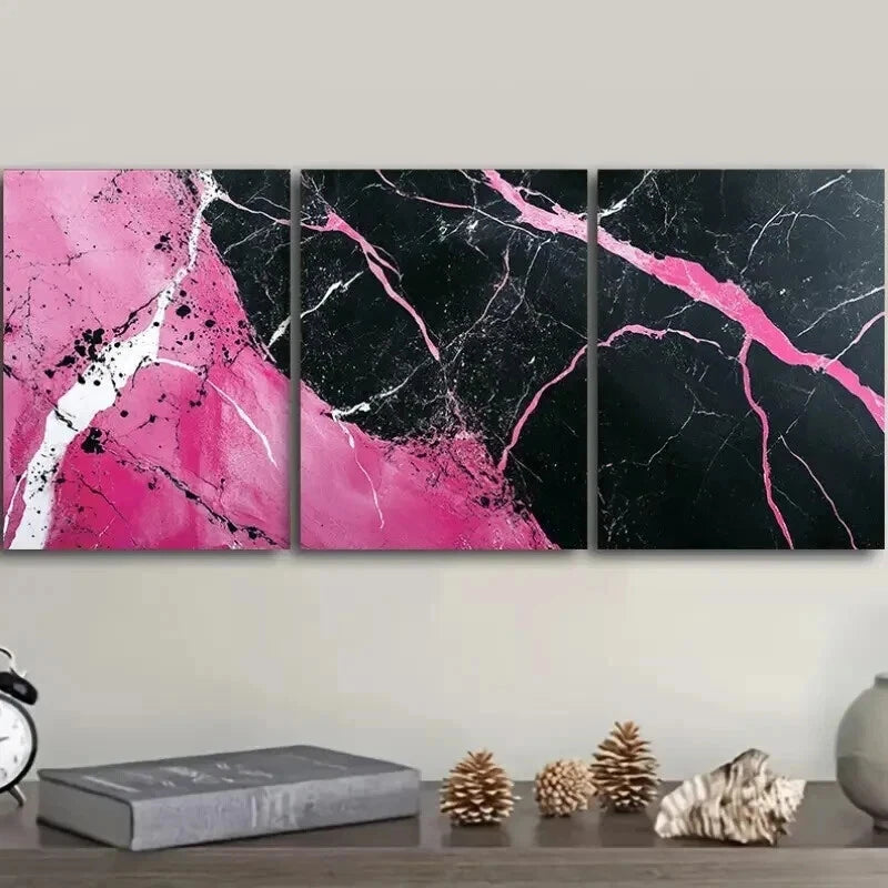 3pcs Pink and Black Abstract Marble Design Wall Art Set Canvas Framed 40x60cm - High Quality Print 100% Australian Made Wall Canvas Ready to Hang