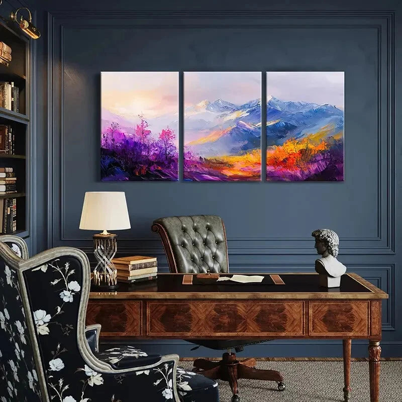 3pcs Abstract Mountain Landscape Colorful Peaks Metal Print Ready to Hang Art - Bella Home Decor