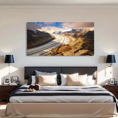Aletsch Glacier Sunset Wall Art Canvas Office Home Room Framed 120x60cm