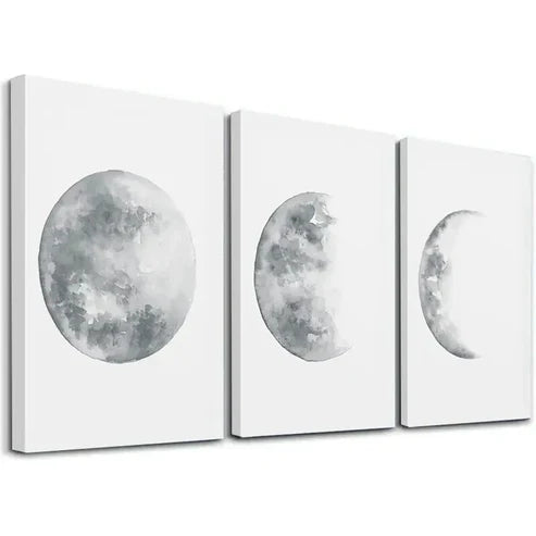 3pcs Depicting Moon Phases Wall Art Set Canvas Unframed - High Quality Print 100% Australian Made Wall Canvas - Bella Home Decor