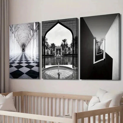 3pcs Venalia Palace Moroccan Arches & Medgreent Wall Art Set Canvas Unframed - High Quality Print 100% Australian Made Wall Canvas