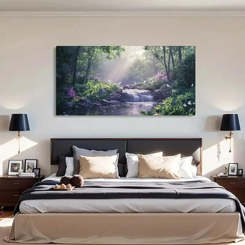 Forest Waterfall Classic Décor Wall Art Canvas Office Home Room Framed 120x60cm - Bella Home Decor