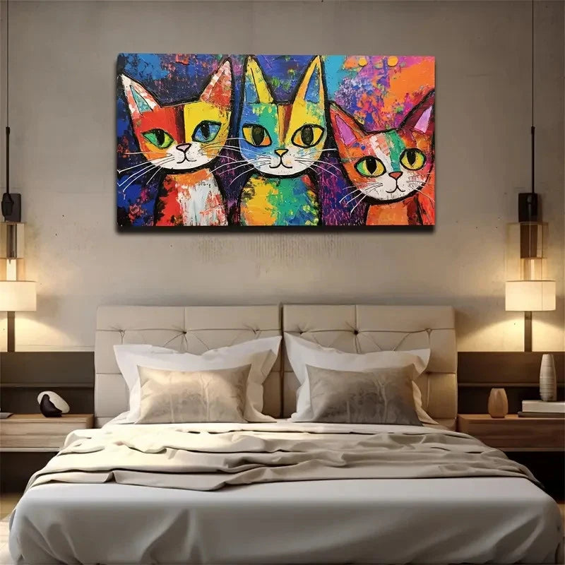 Three Funny Cats Wall Art Canvas Office Home Room Framed 120x60cm