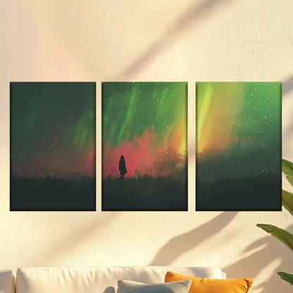 3pcs People under the Aurora Wall Art Set Canvas Framed 40x60cm - High Quality Print 100% Australian Made Wall Canvas Ready to Hang