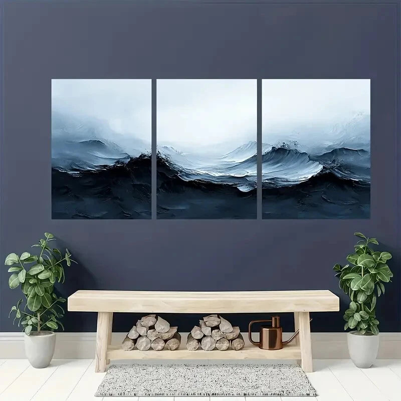 3pcs Gray and Black Painting Textured Art Black Metal Print Ready to Hang Art - Bella Home Decor