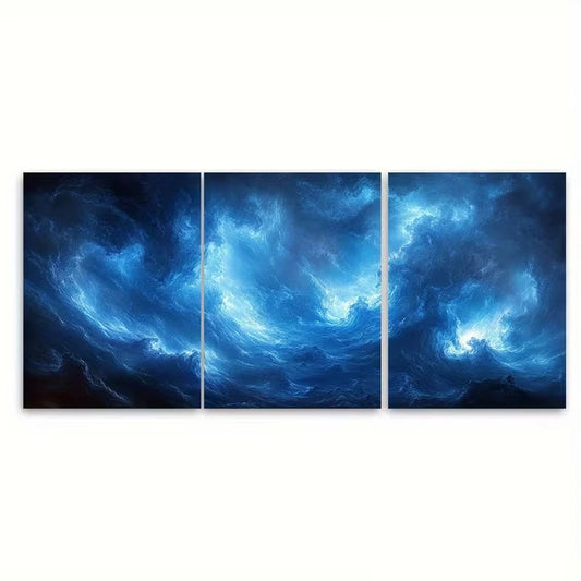 3pcs Featuring a Dreamy Blue Fantasy Metal Print Ready to Hang Art