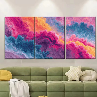 3pcs Vibrant Abstract Art Pink Orange and Blue Metal Print Ready to Hang Art - Bella Home Decor