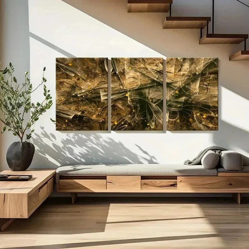 3pcs Abstract Art Aesthetic Golden Lines Wall Art Set Canvas Framed 50x70cm - High Quality Print 100% Australian Made Wall Canvas Ready to Hang - Bella Home Decor