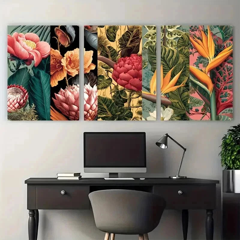 3pcs Vibrant Colorful Beach & Garden Perfect Wall Art Set Canvas Framed 50x70cm - High Quality Print 100% Australian Made Wall Canvas Ready to Hang