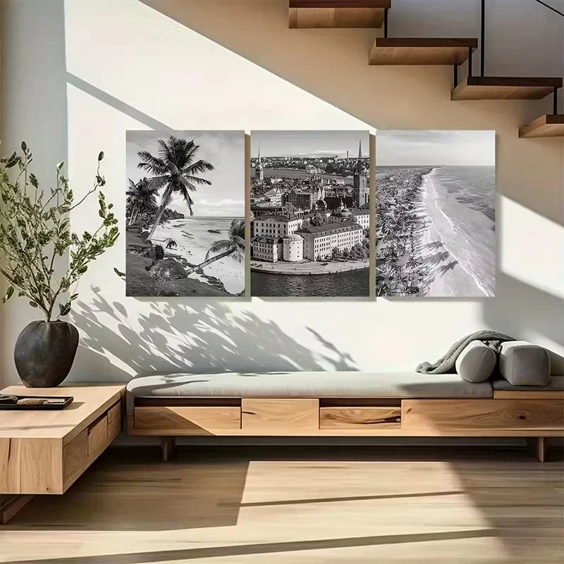 3pcs American Samoa Black and White Metal Print Ready to Hang Art - Bella Home Decor