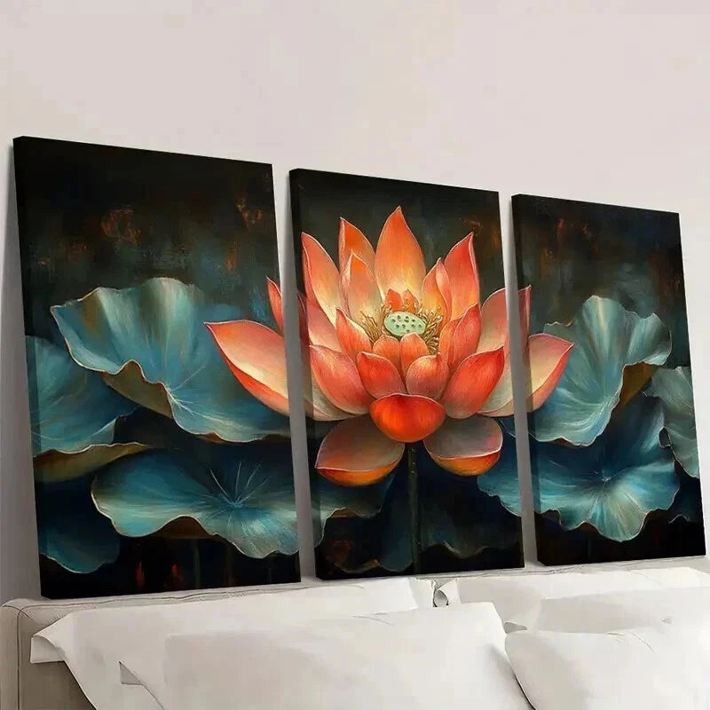 3pcs Pink Lotus Flower with Leaves Design Wall Art Set Canvas Framed 60x90cm - High Quality Print 100% Australian Made Wall Canvas Ready to Hang - Bella Home Decor