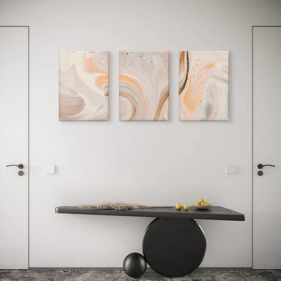 3pcs Minimalist Neutral Marble Modern Beige Wall Art Set Canvas Framed 50x70cm - High Quality Print 100% Australian Made Wall Canvas Ready to Hang