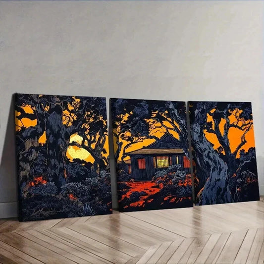 3pcs Vibrant Orange, Black & White Landscape Wall Art Set Canvas Framed 50x70cm - High Quality Print 100% Australian Made Wall Canvas Ready to Hang